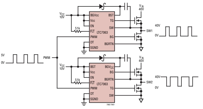 アプリケーション回路図 - Analog Devices Inc. LTC7063ハーフブリッジドライバ